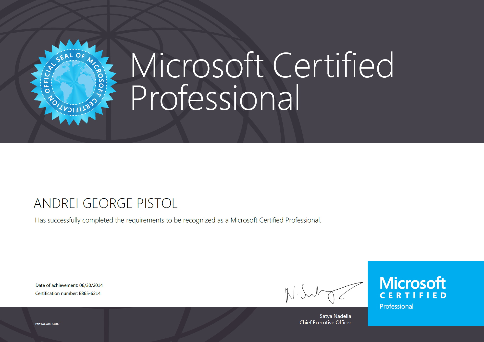 Andrei Pistol "JeFawk" is a certified Microsoft Professional