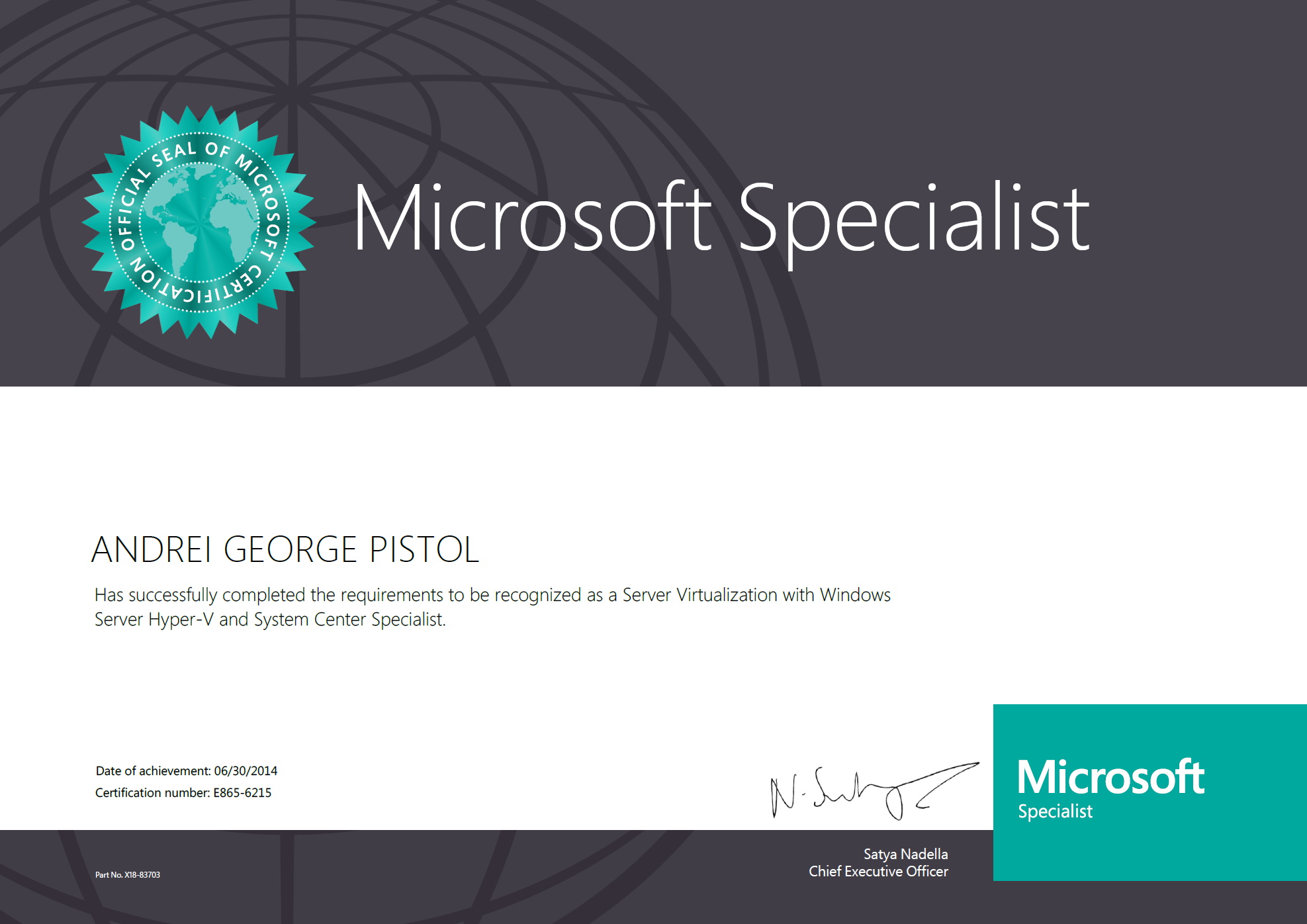 Andrei Pistol "JeFawk" is a certified Microsoft Specialist