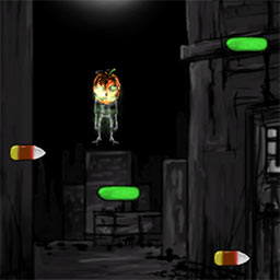 Candy Reaper Halloween browser game image showing the player jumping on candy and sweets