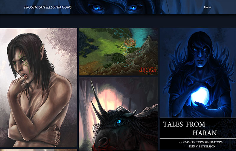 The Frostnight Illustration website designed by JeFawk showcasing high fantasy illustrations of mostly elves.