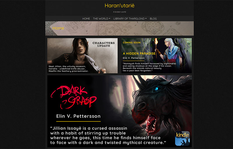 The Haran'utarie website designed by JeFawk showcasing work from hight fantasy author Elin V. Pettersson