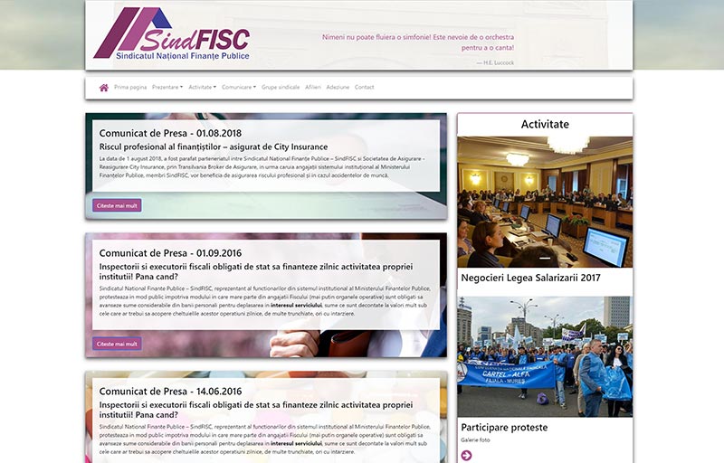 The SindFISC website designed by JeFawk, a union's website of the public fiscal employees.