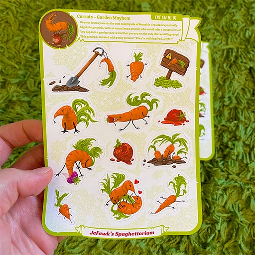 Sticker sheet with Corrats doing naughty stuff in a garden